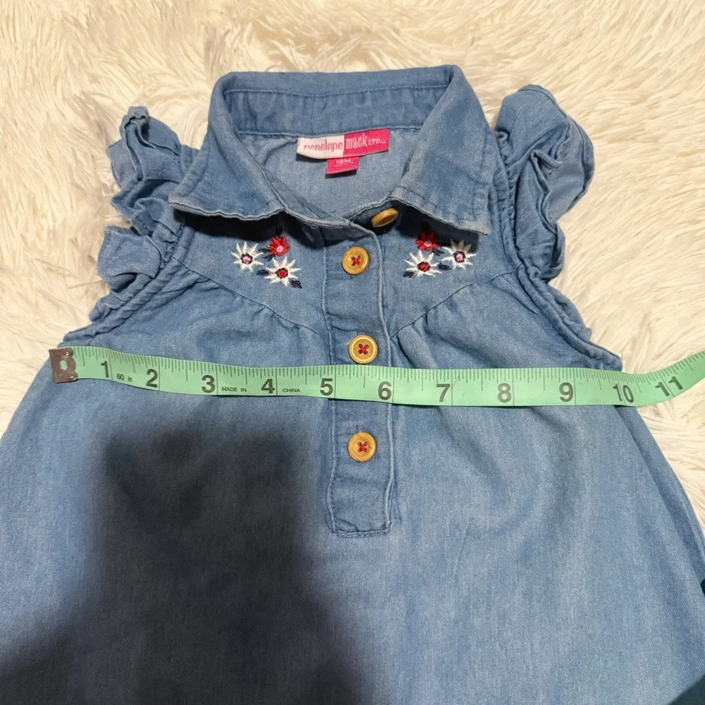 Baby Girl Light Blue Denim Dress with Floral Embroidery